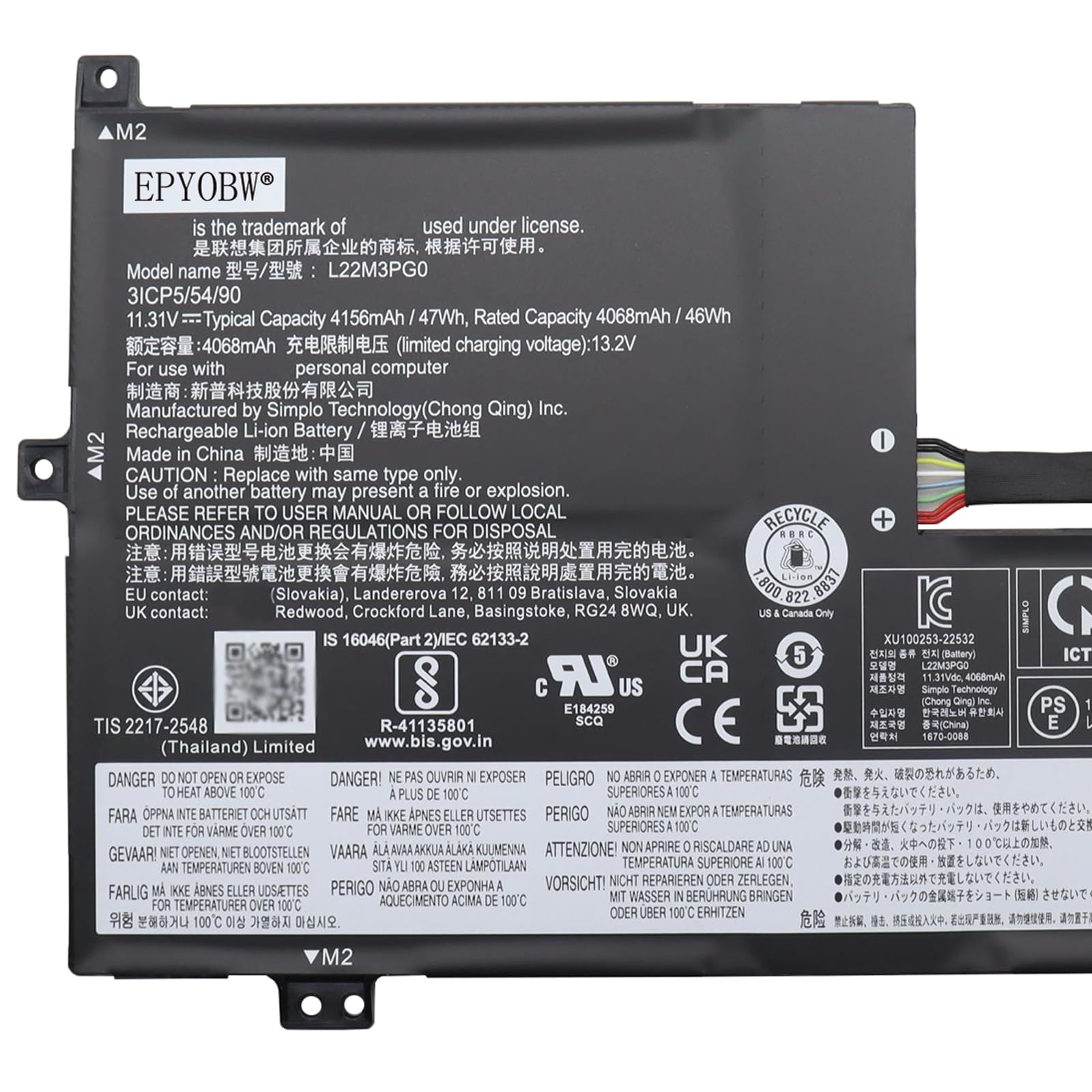Amazon.com: EPYOBW L22M3PG0 Battery 47Wh Compatible with Lenovo